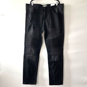 NWT Fashion Nova Men Ollie Moto Jeans Black Distressed Slim Fit Size 40-mpv